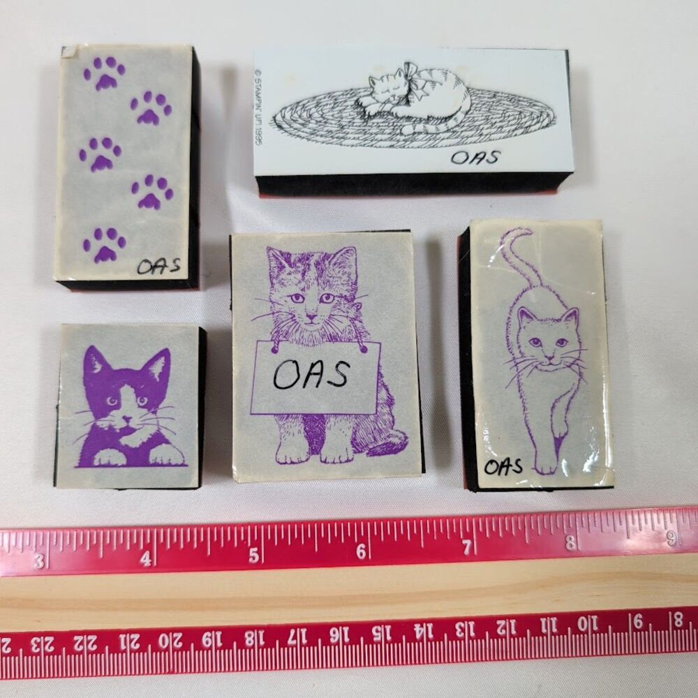 Lot #8 Cat Rubber Stamps Acrylic Mounted Feline Paw Prints Kitten Craft Set